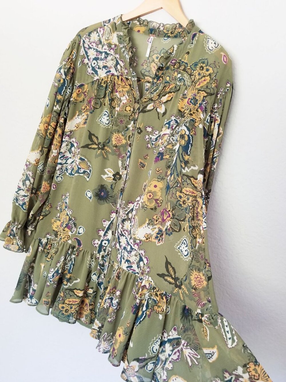 Free People Ibiza Nights Mini Dress Size S Natural Sage Green Button Front $148 - Picture 10 of 16